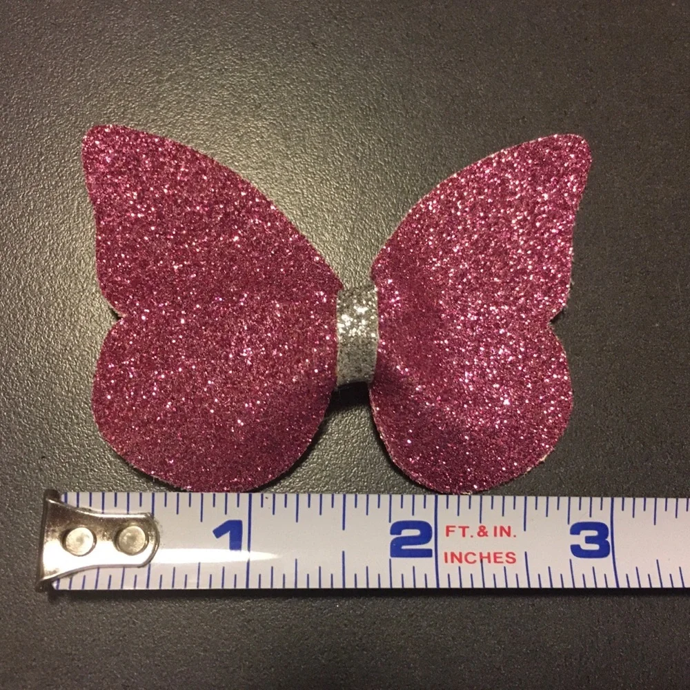 NEW pink faux leather butterfly hair clip